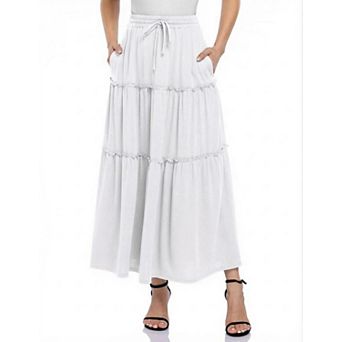 Women's A-Line High Waist Drawstring Midi Skirt with Pockets