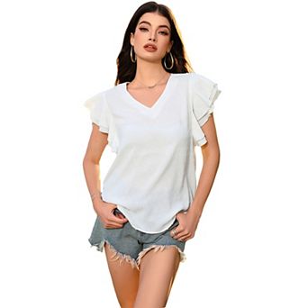 Women's Short Sleeve Casual V-Neck Summer Basic Blouses
