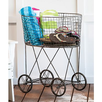 Evergreen Metal Wire Basket on Wheels