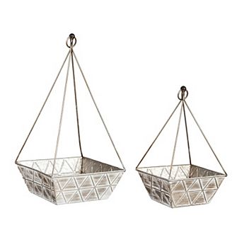 Evergreen Enterprises Set of 2 Geometric Embossed Metal Nested Planters