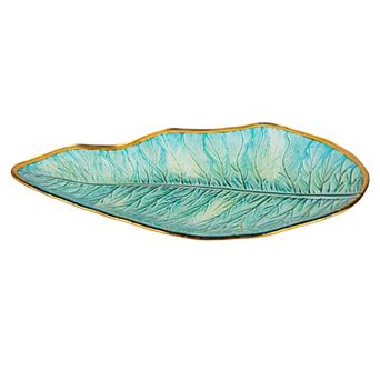 Evergreen Enterprises Fern Leaf Shaped Glass Birdbath Outdoor Decor