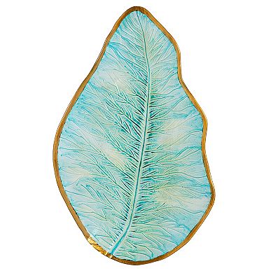 Evergreen Enterprises Fern Leaf Shaped Glass Birdbath Outdoor Decor
