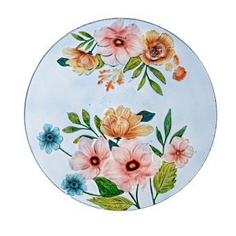 Evergreen Enterprises 18-Inch Farmhouse Flowers Glass Birdbath Outdoor Decor