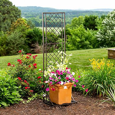 Evergreen Metal Lattice Trellis & Planter Stand Outdoor Decor