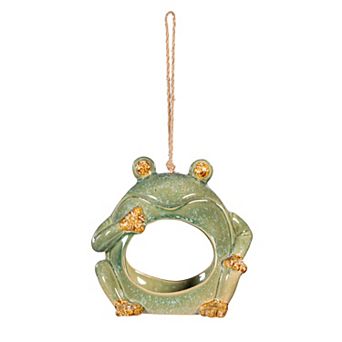 Evergreen Enterprises Ceramic Frog Hanging Bird Feeder Outdoor Decor