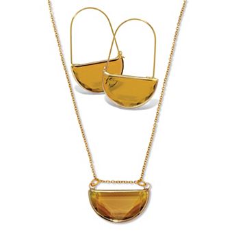 Brown Crystal Half Moon Goldtone Jewelry Set