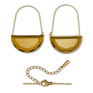 Brown Crystal Half Moon Goldtone Jewelry Set