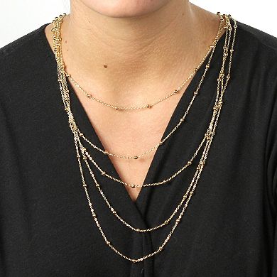 2 Piece Multi-Chain Beaded Station Necklace and Drop Earrings Set Goldtone