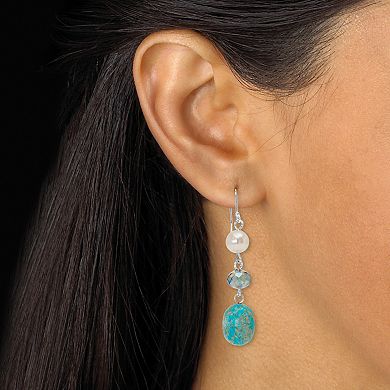 Genuine Blue Jasper and Cultured Freshwater Pearl Silvertone Jewelry Set