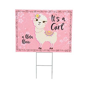 Evergreen It's a Girl Baby Alpaca Yard Sign Outdoor Decor