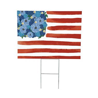 Evergreen Enterprises Blooming American Flag Yard Sign Outdoor Decor