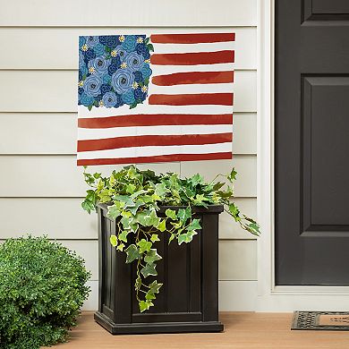 Evergreen Blooming American Flag Yard Sign Outdoor Decor
