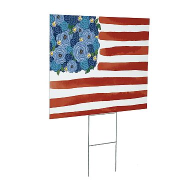Evergreen Blooming American Flag Yard Sign Outdoor Decor