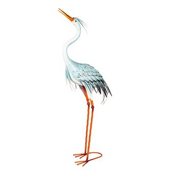 Evergreen Enterprises Heron Looking Up Metal Garden Statue Outdoor Decor
