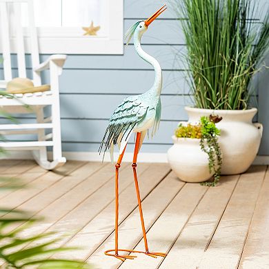 Evergreen Enterprises Heron Looking Up Metal Garden Statue Outdoor Decor