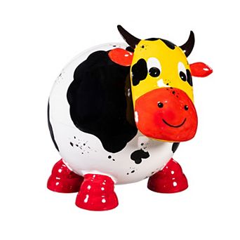 Evergreen Enterprises Portly Cow Metal Garden Statue Outdoor Decor