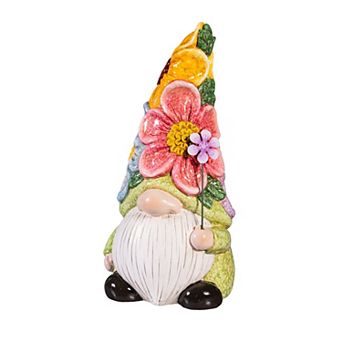Evergreen Enterprises Floral Gnome Ceramic Garden Statue Outdoor Decor