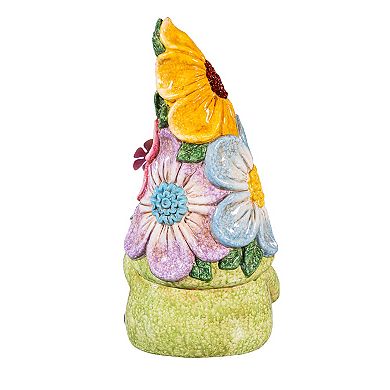 Evergreen Enterprises Floral Gnome Ceramic Garden Statue Outdoor Decor