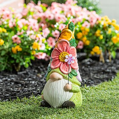 Evergreen Enterprises Floral Gnome Ceramic Garden Statue Outdoor Decor