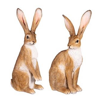 Evergreen Enterprises Set of 2 Ornamental Hares Garden Statues Outdoor Decor