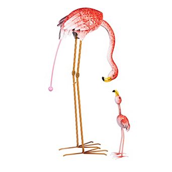Evergreen Enterprises Flamingo Mom with Baby Metal Garden Statue 2 pc Set