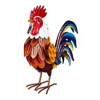 Evergreen Enterprises Colorful Rooster Metal Garden Statue Outdoor Decor