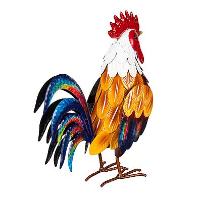 Evergreen Enterprises Colorful Rooster Metal Garden Statue Outdoor Decor