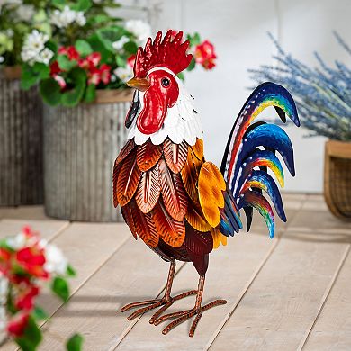 Evergreen Enterprises Colorful Rooster Metal Garden Statue Outdoor Decor