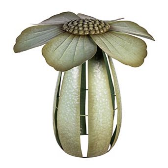 Evergreen Enterprises 17-Inch Green Flower Metal Garden Statue Outdoor Decor