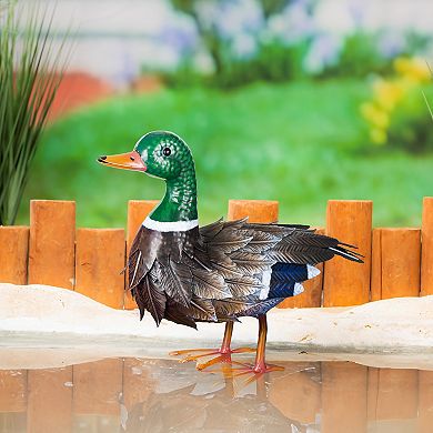 Evergreen Enterprises Standing Mallard Duck Metal Garden Statue Outdoor Decor
