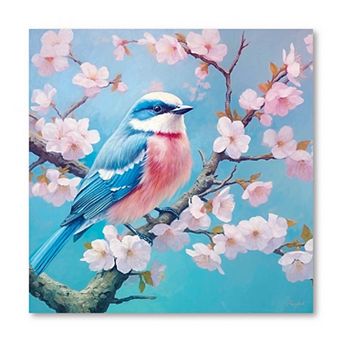 COURTSIDE MARKET Bird On Cherry Blossom Branch Canvas Wall Art