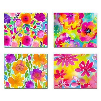 COURTSIDE MARKET 4 pc Watercolor Florals Canvas Wall Art Set