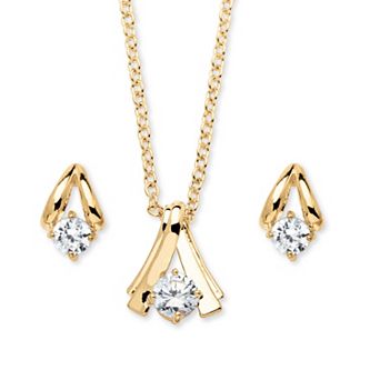 2 pc Simulated Birthstone Necklace and Earrings Set in Yellow Goldtone