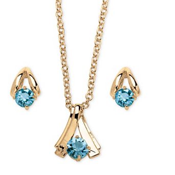 2 pc Simulated Birthstone Necklace and Earrings Set in Yellow Goldtone
