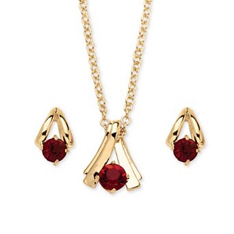 2 pc Simulated Birthstone Necklace and Earrings Set in Yellow Goldtone