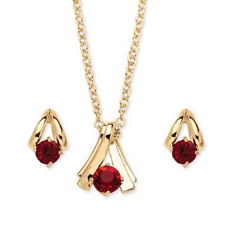 2 pc Simulated Birthstone Necklace and Earrings Set in Yellow Goldtone
