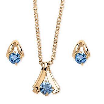 2 pc Simulated Birthstone Necklace and Earrings Set in Yellow Goldtone