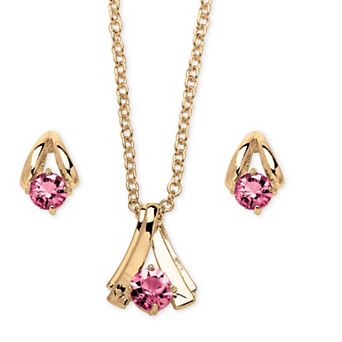 2 pc Simulated Birthstone Necklace and Earrings Set in Yellow Goldtone