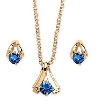 2 pc Simulated Birthstone Necklace and Earrings Set in Yellow Goldtone