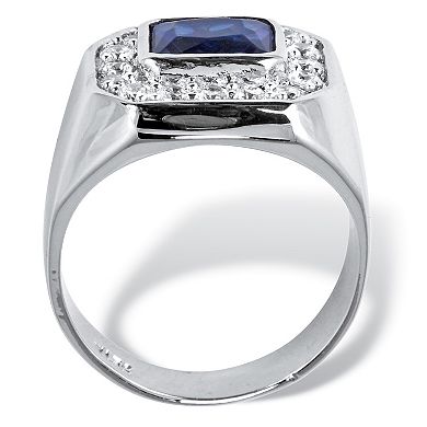 Men's .53 TCW Bezel-Set Blue Glass and Cubic Zirconia Octagon Ring in Silvertone