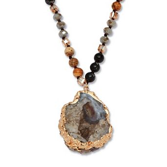 Genuine Brown Agate and Multi-color Jasper Goldtone Drop Necklace, 32 in