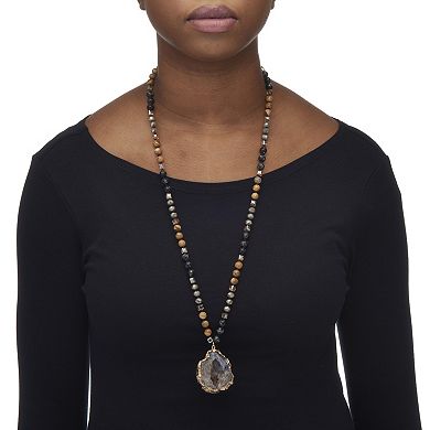 Genuine Brown Agate and Multi-color Jasper Goldtone Drop Necklace, 32 inches