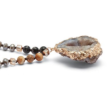 Genuine Brown Agate and Multi-color Jasper Goldtone Drop Necklace, 32 inches
