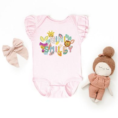 Mini Smiley Leaves - Baby Flutter Sleeve Bodysuit