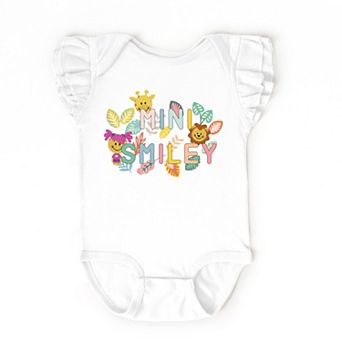 Mini Smiley Leaves - Baby Flutter Sleeve Bodysuit