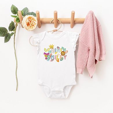 Mini Smiley Leaves - Baby Flutter Sleeve Bodysuit