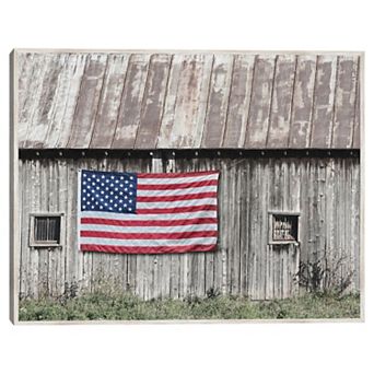Masterpiece Old Patriotic Barn Framed Canvas Wall Art