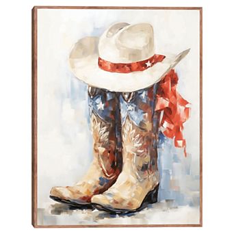 Masterpiece Patriotic Cowboy Boots Framed Canvas Wall Art