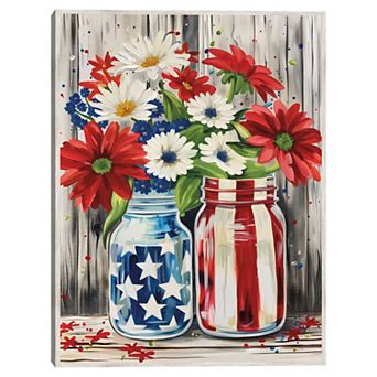Masterpiece Patriotic Mason Jar Framed Canvas Wall Art