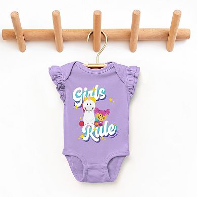 Mini Smiley Girls Rule - Baby Flutter Sleeve Bodysuit